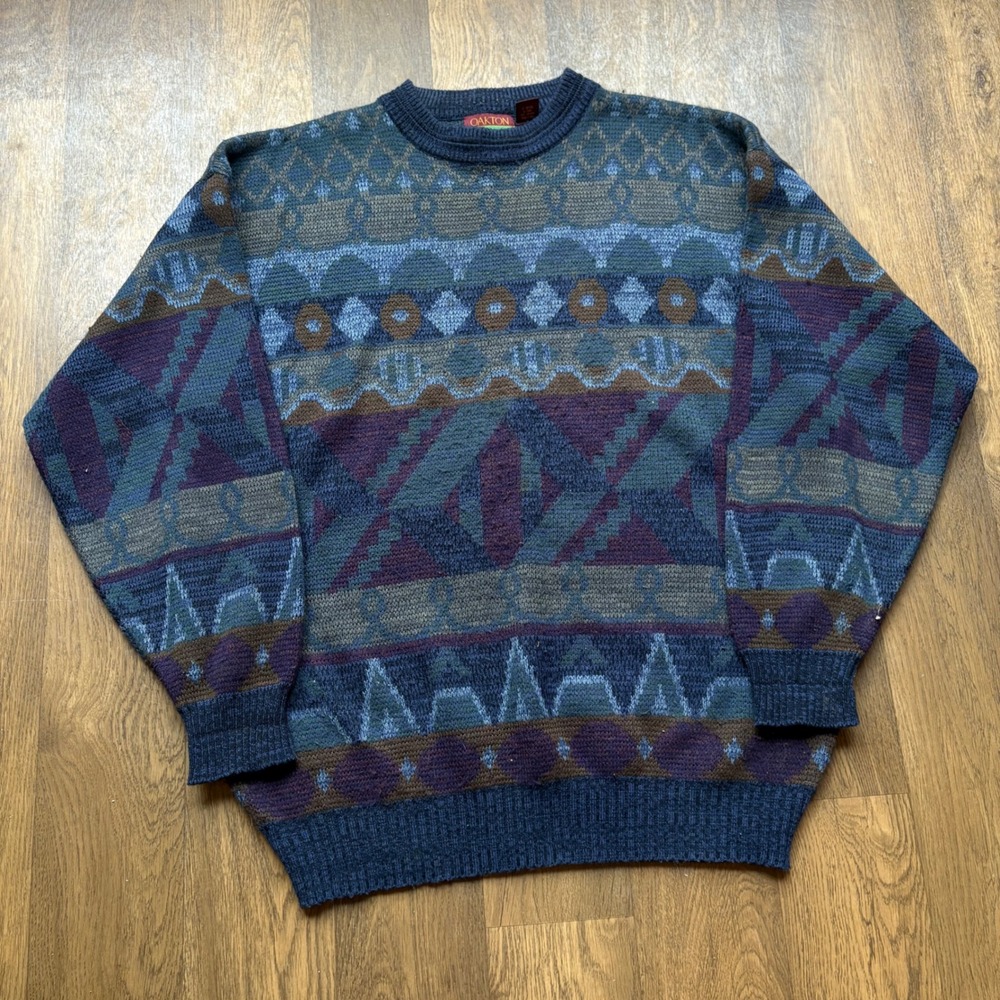 Vintage 1990's Oakton Limited Multicolored Patterened Crewneck Acrylic Sweater
